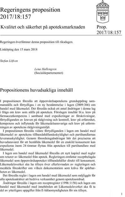 Omslaget till prop. 2017/18:157