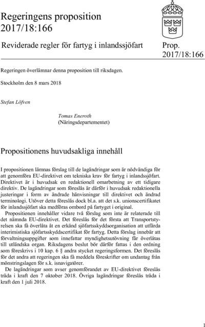 Omslaget till prop. 2017/18:166