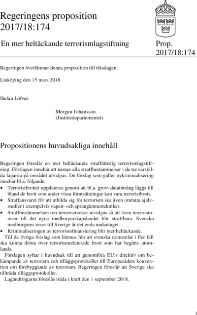 Omslaget till prop. 2017/18:174