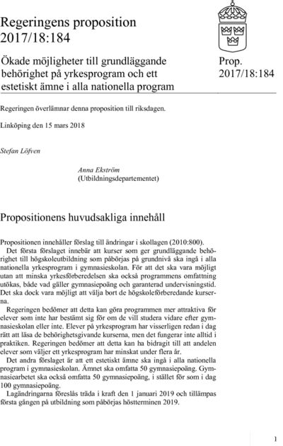 Omslaget till prop. 2017/18:184