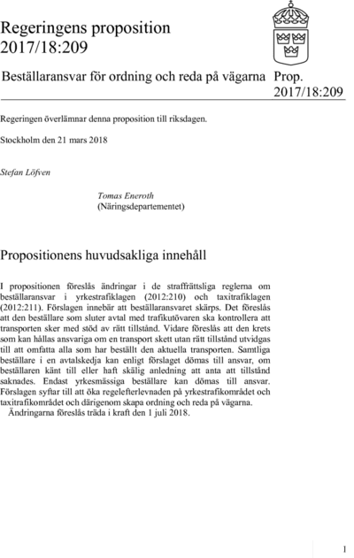 Omslaget till prop. 2017/18:209