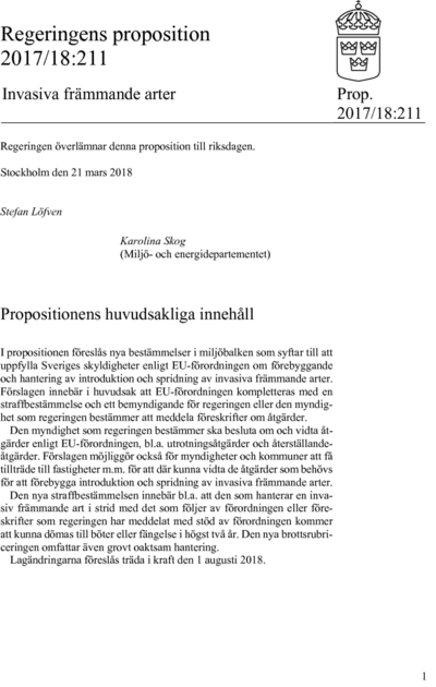 Omslaget till prop. 2017/18:211