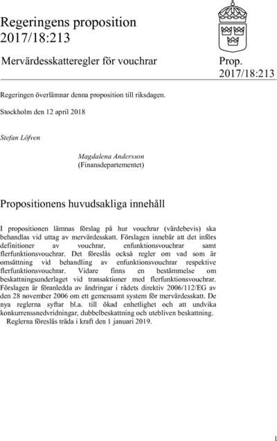 Omslaget till prop. 2017/18:213