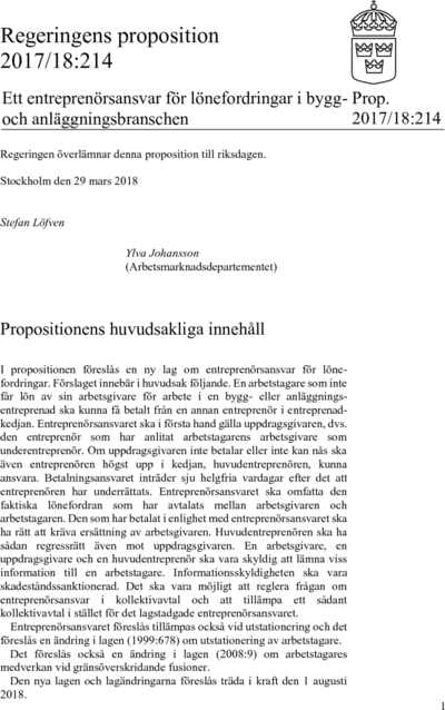 Omslaget till prop. 2017/18:214