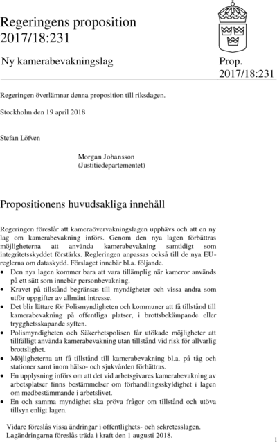 Omslaget till prop. 2017/18:231