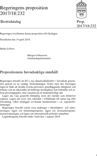 Omslaget till prop. 2017/18:232