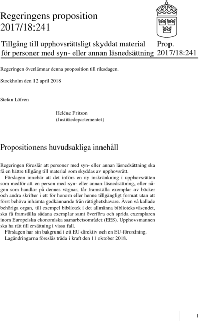 Omslaget till prop. 2017/18:241