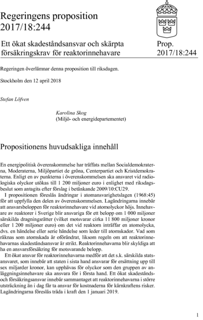 Omslaget till prop. 2017/18:244