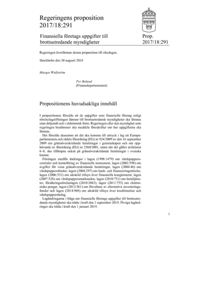 Omslaget till prop. 2017/18:291
