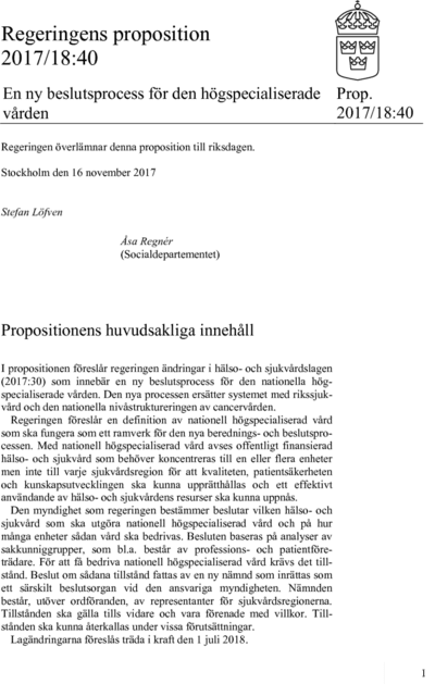 Omslaget till prop. 2017/18:40