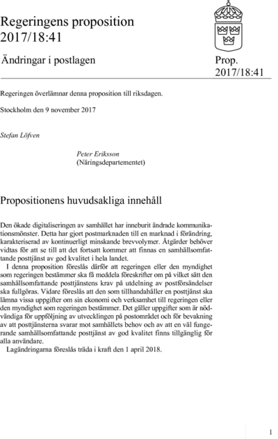 Omslaget till prop. 2017/18:41