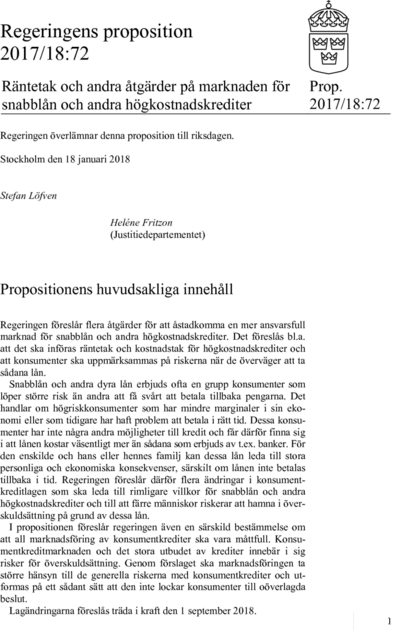 Omslaget till prop. 2017/18:72