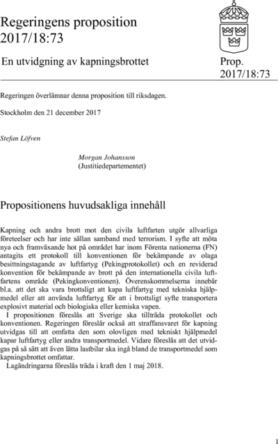 Omslaget till prop. 2017/18:73