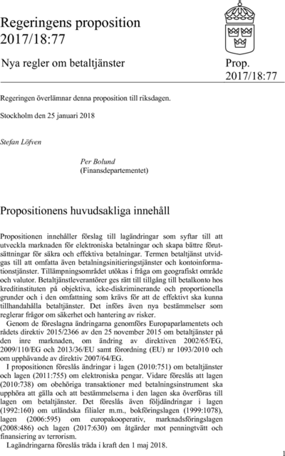 Omslaget till prop. 2017/18:77