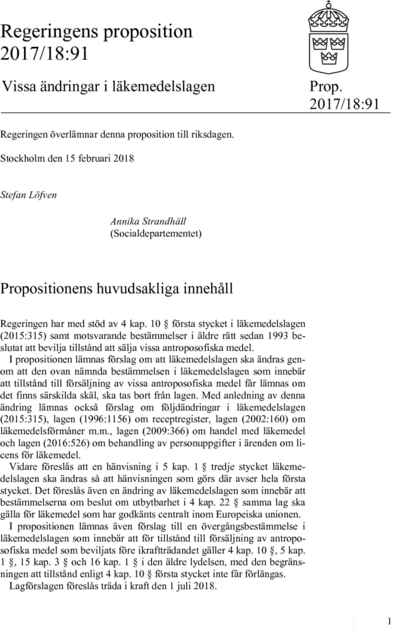 Omslaget till prop. 2017/18:91