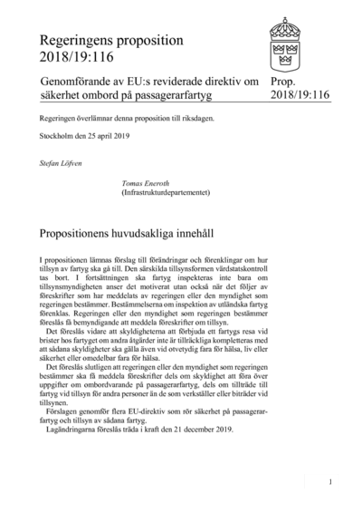 Omslaget till prop. 2018/19:116