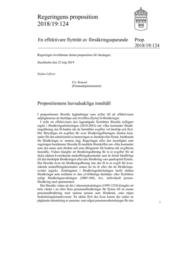 Omslaget till prop. 2018/19:124