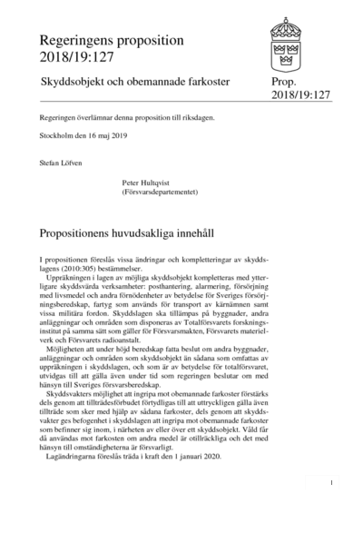 Omslaget till prop. 2018/19:127