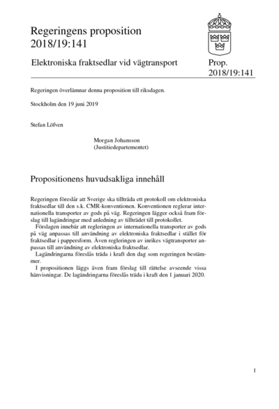 Omslaget till prop. 2018/19:141
