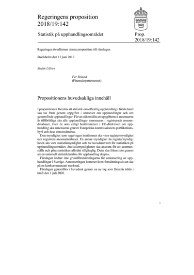 Omslaget till prop. 2018/19:142