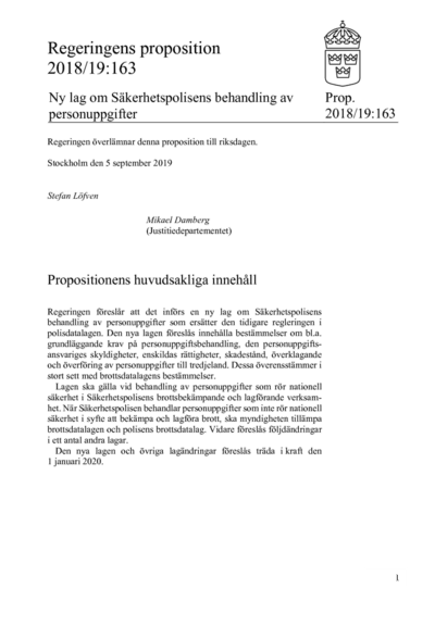 Omslaget till prop. 2018/19:163