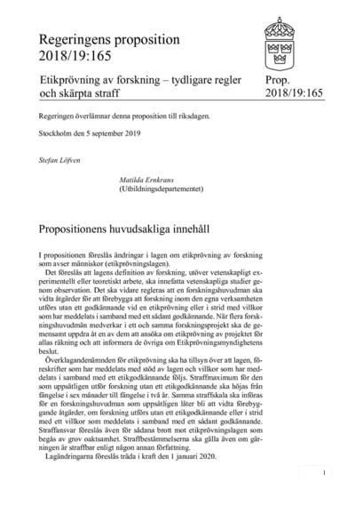 Omslaget till prop. 2018/19:165