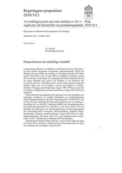 Omslaget till prop. 2018/19:3