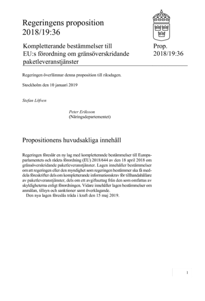Omslaget till prop. 2018/19:36