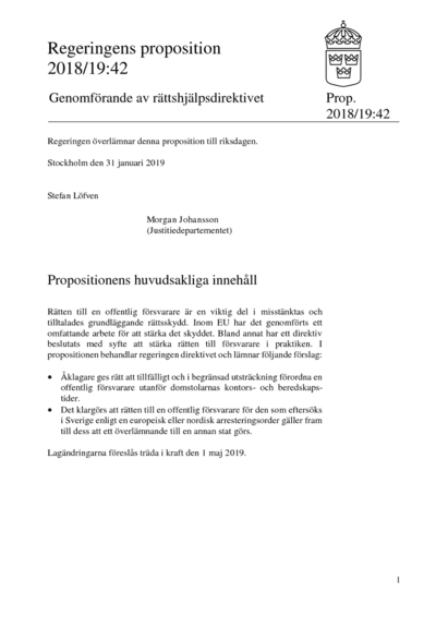 Omslaget till prop. 2018/19:42