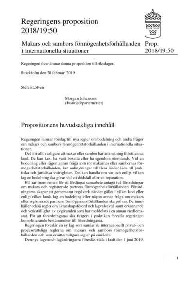 Omslaget till prop. 2018/19:50