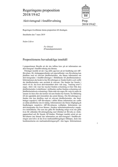 Omslaget till prop. 2018/19:62