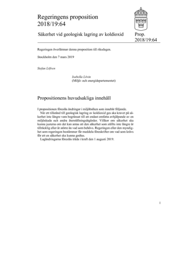 Omslaget till prop. 2018/19:64