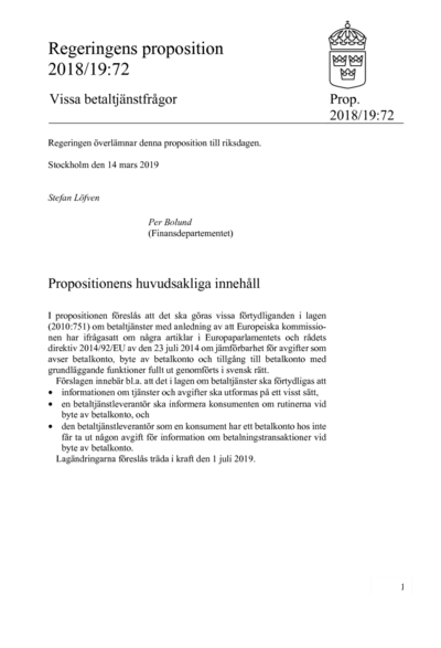 Omslaget till prop. 2018/19:72