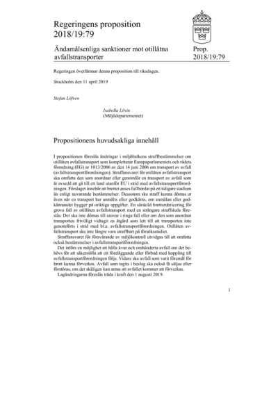 Omslaget till prop. 2018/19:79