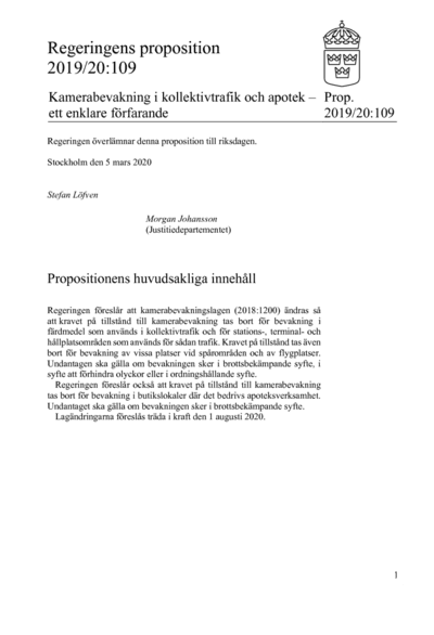 Omslaget till prop. 2019/20:109