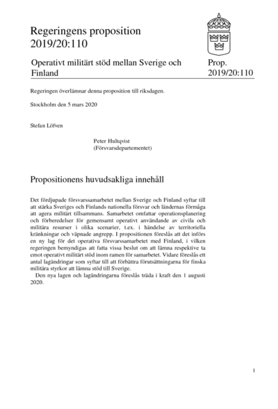 Omslaget till prop. 2019/20:110