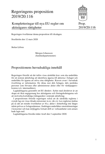 Omslaget till prop. 2019/20:116