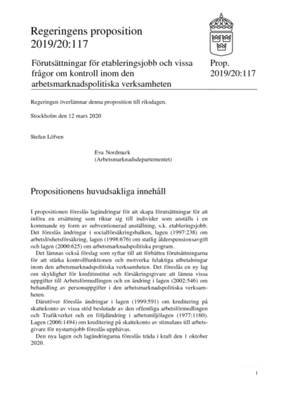 Omslaget till prop. 2019/20:117