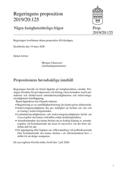 Omslaget till prop. 2019/20:125