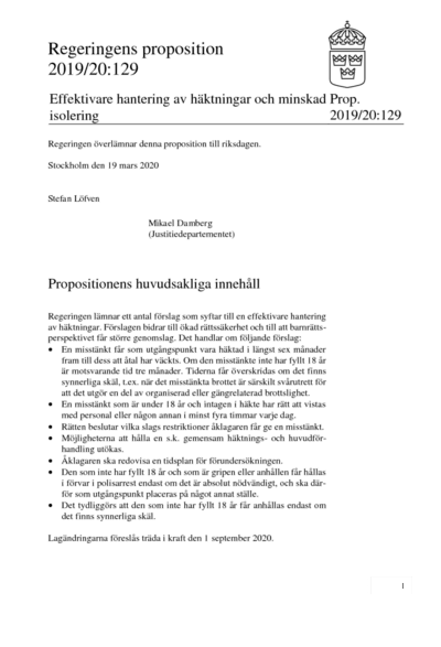 Omslaget till prop. 2019/20:129