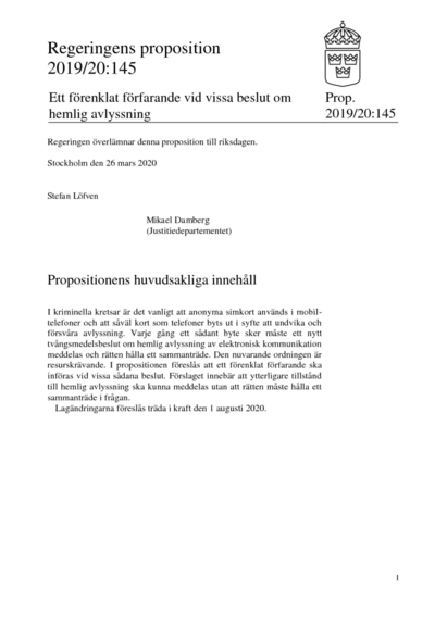 Omslaget till prop. 2019/20:145