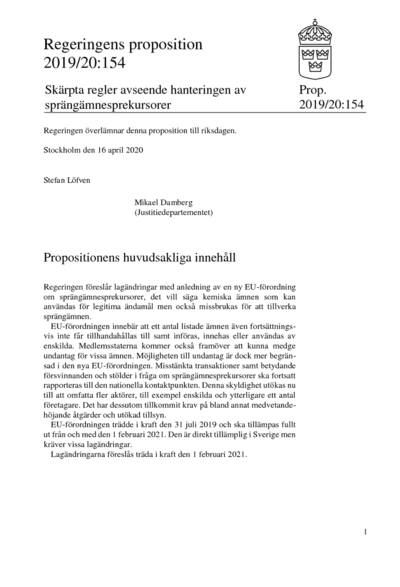 Omslaget till prop. 2019/20:154