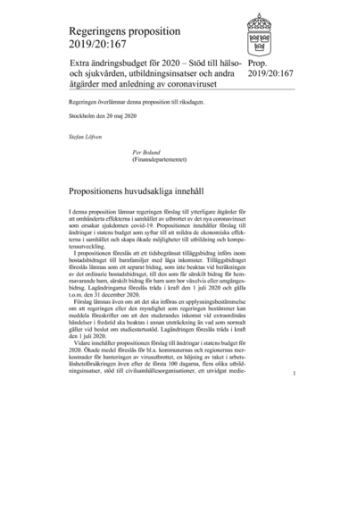 Omslaget till prop. 2019/20:167