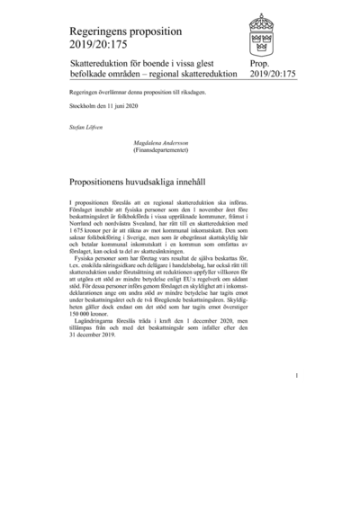 Omslaget till prop. 2019/20:175
