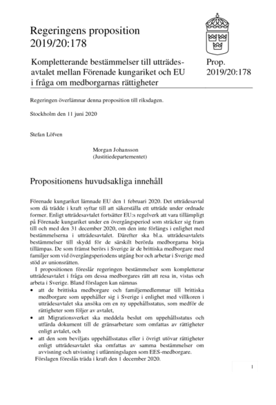 Omslaget till prop. 2019/20:178