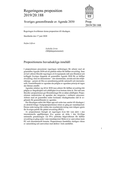 Omslaget till prop. 2019/20:188