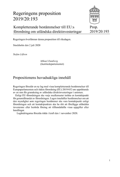 Omslaget till prop. 2019/20:193