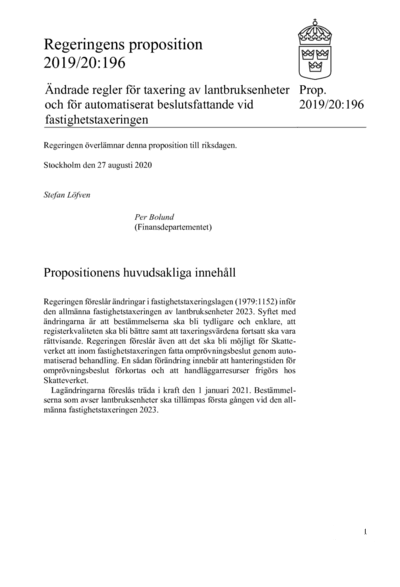 Omslaget till prop. 2019/20:196