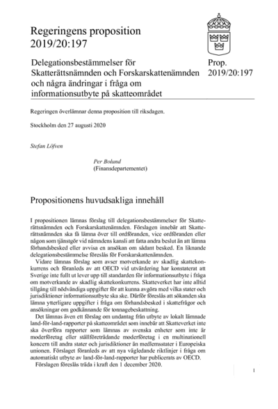 Omslaget till prop. 2019/20:197