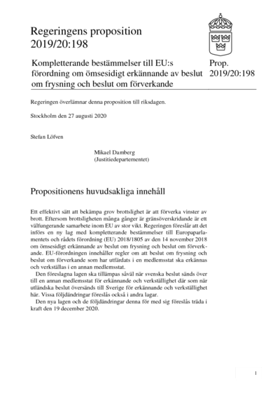 Omslaget till prop. 2019/20:198